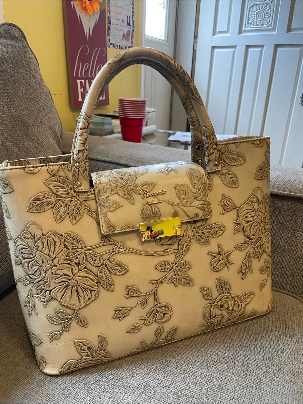 Cuoieria Fiorentina Mimi Floral-Embossed handbag with Gold-Tone hardware